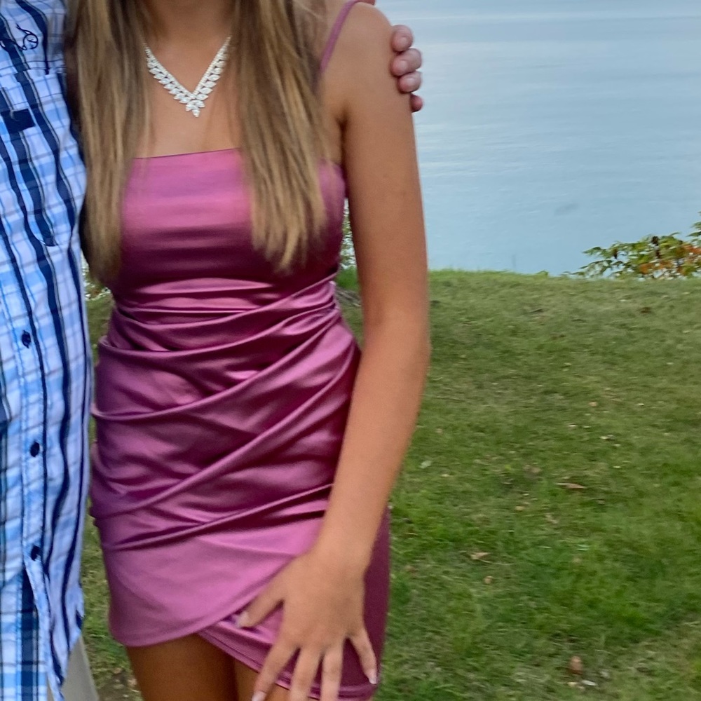 Pink satin hoco dress
